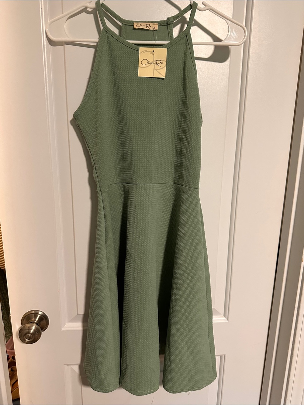Olivia Rae Sage Green Halter Fit & Flare Mini Dress